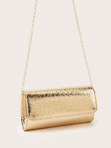 Women's Clutch Bag, Champagne Color Evening Bag, Envelope Bag With Lid, Fashion Luxury Snake Skin Bag, Portable Cosmetic Bag, Wallet, Solid Color, Detachable Shoulder Strap, Business Commute, Wedding Season, Vacation Season, Ball, Party, Holiday Gathering - Champagne - View 7