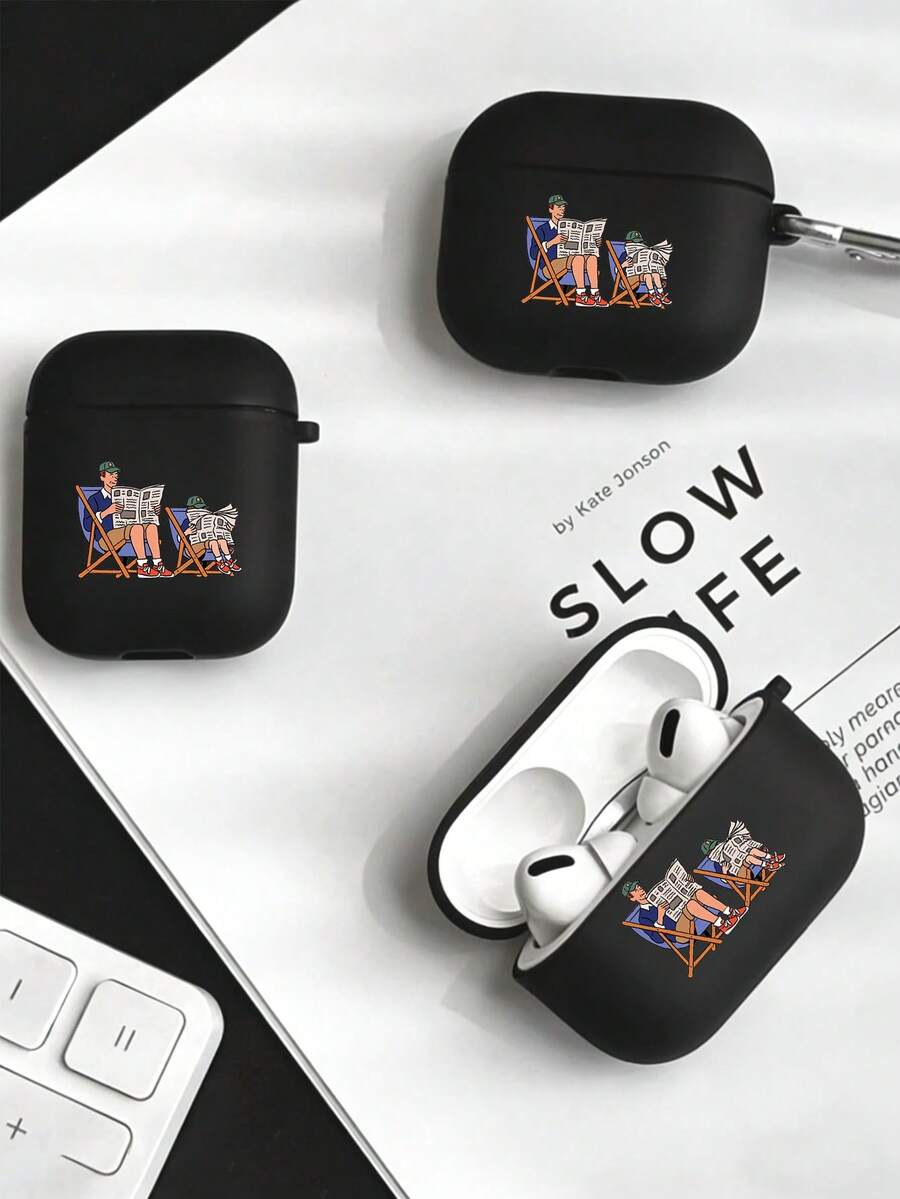 1个极简风格父子阅读报纸图案保护壳，适用于Pro 2/新款Pro 3/1/2，哑光表面 - 黑色 - 查看 1