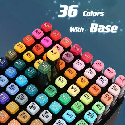 36 Colors Dual Tip Marker Pens, Professional Art Markers For Students, Design, Graffiti, Sketching, Coloring, Office, Writing, Smooth Application, Ideal For Painting Enthusiasts