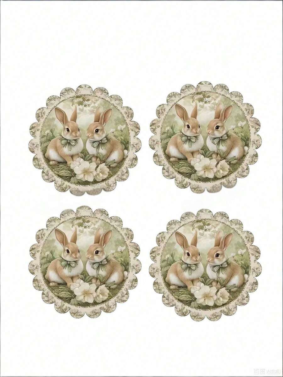 4/6pcs Easter Bunny, Eggs And Tulip Pattern Round Placemats, Happy Easter Decorative Placemats, Non-Slip Fabric Table Mats, Heat Resistant, Dry Clean Only, Holiday Dining And Party Decor - 15 Inches