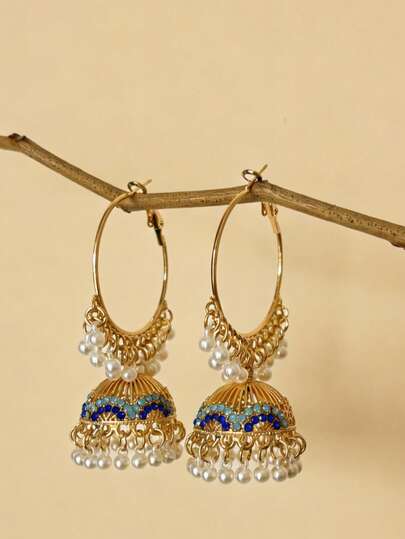 Khuyên tai vòng tua rua giả ngọc trai thời trang, khuyên tai mặt dây chuyền đính đá zirconia tổng hợp, phù hợp cho phụ nữ đeo hàng ngày, dự tiệc và đám cưới.