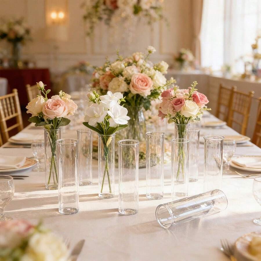 12个透明塑料圆柱形花瓶,适用于派对、家居装饰、婚礼和婴儿派对 - 12個 - 查看 1