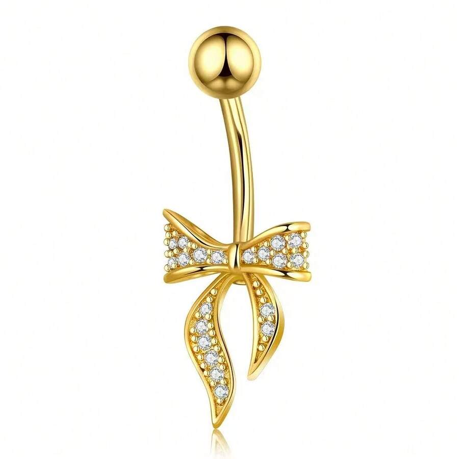 1件装女士肚脐环，时尚蝴蝶肚脐环，性感肚脐饰品，适合日常佩戴 - 金黃色 - 查看 1