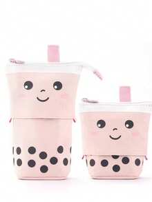 Cute Multi-Functional Pen Holder, Pencil Case, And Makeup Bag - Convertible Pull-Down Canvas Pencil Case Stationery Bag - Pearl Milk Tea Shape - View 8