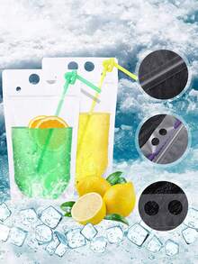 40pcs/20pcs Beverage Bags With Straw Holes, Designed For Adult Alcoholic Beverages, Suitable For Chilling Drinks, Semi-Transparent Reusable Zippered Plastic Beverage Bags,Outdoor Beverage Packaging, Party Decorations, And Home Decor. - View 11