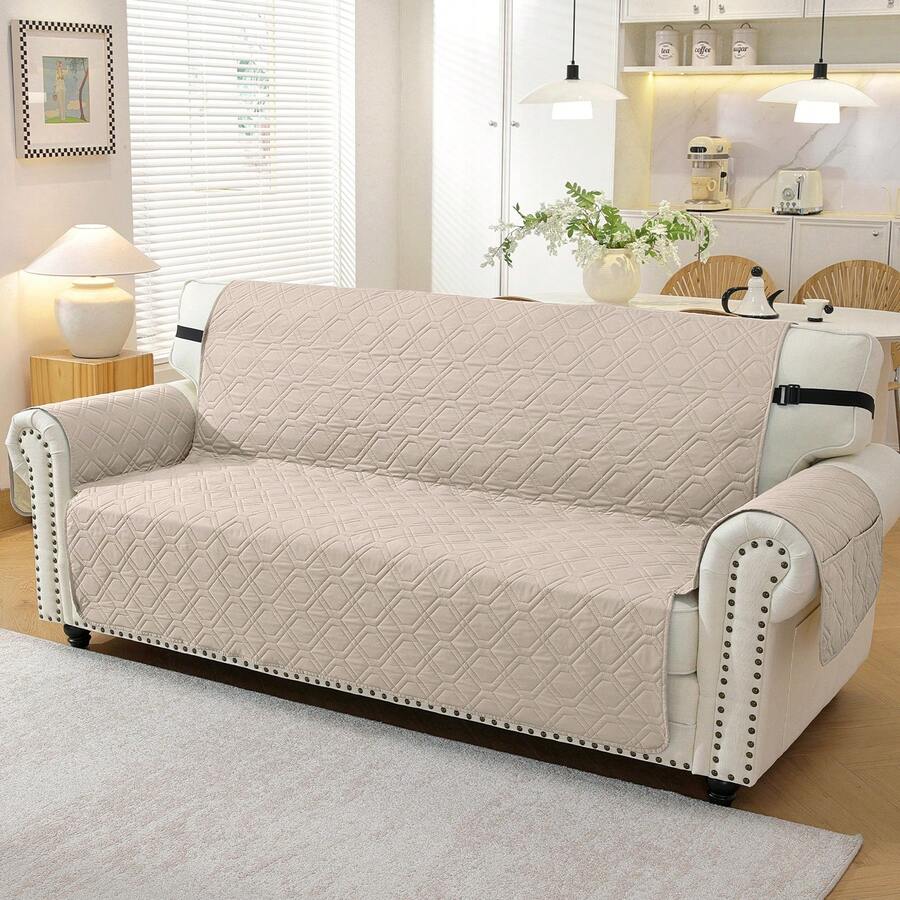 YSTYLE Quilted Sofa Cover 1/2/3/4 Seater With Armrests, Waterproof Sofa Cover, Universal Furniture Protector, Non-Slip, Stain Resistant, For Living Room - Apricot - View 1