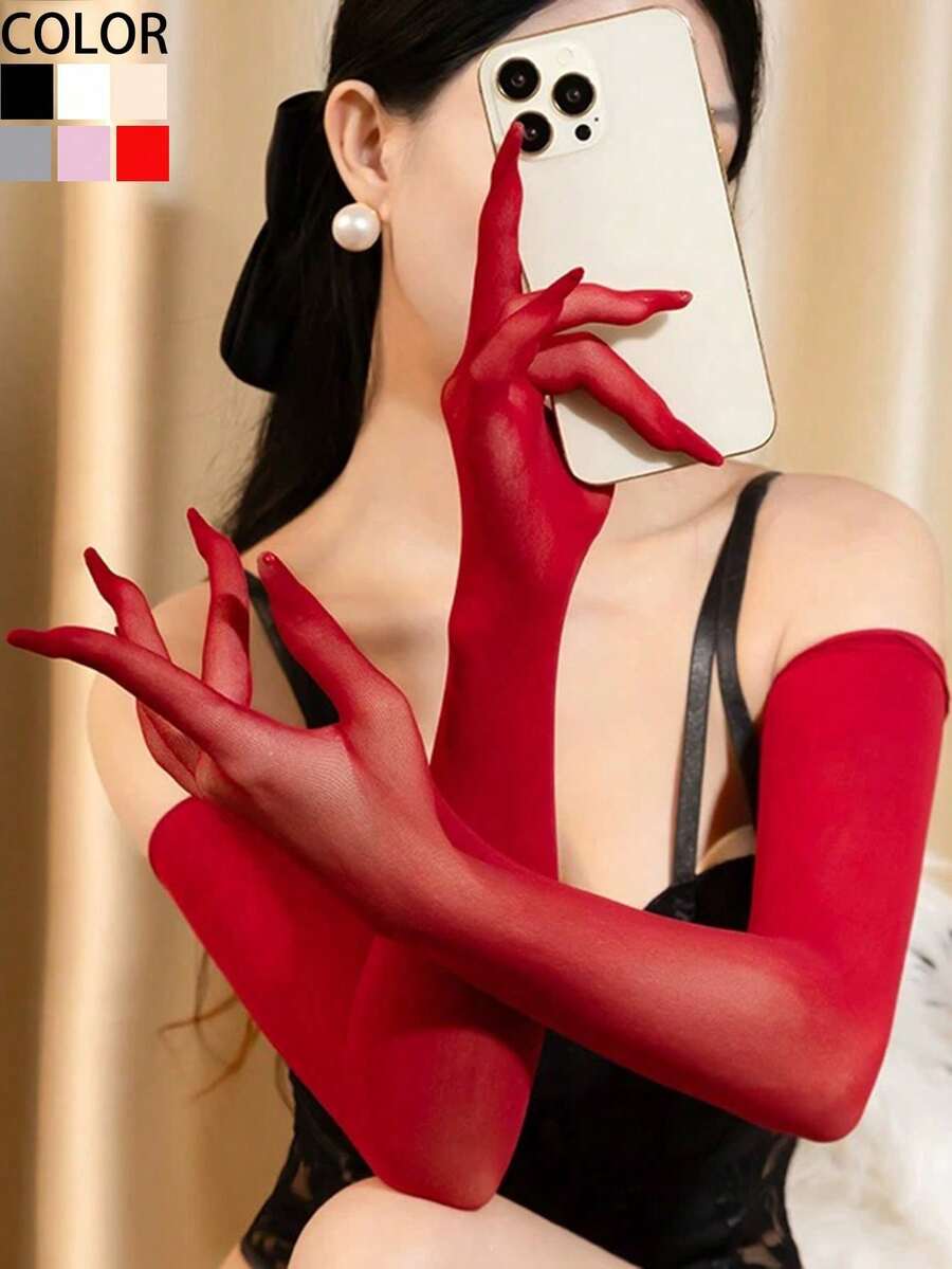 1双性感薄款透明弹力紧身丝袜手套，女士夜店婚礼舞会防晒夏季礼仪手套，适合夏季防晒、旅行、音乐节、万圣节派对、角色扮演等场合。 - A - 查看 1