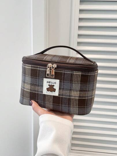 Túi đựng mỹ phẩm cỡ lớn bằng vải canvas in họa tiết caro dành cho nữ, có ngăn khóa kéo – Dễ dàng sắp xếp, thời trang và tiện lợi. Túi đựng đồ thiết yếu cho các bạn nữ, nhân viên văn phòng và người đi làm. Món quà sinh nhật hoàn hảo.