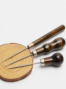 3pcs Premium Gourd-Shaped Solid Steel Cone Awls - Multi-Purpose Sewing, Leather Craft, And Shoe Repair Tool Kit With Round Shank And Wooden Handles - Durable Uncoated Metal Construction For Professional Binding And Positioning Drilling - A - View 4