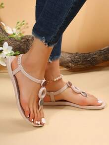 Women's Casual PVC Plastic Flat Thong Sandals, Non-Slip Fashion Beach Slippers For Summer - Beige - View 4