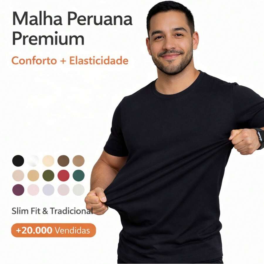 Premium Basic T-Shirts Made Of Peruvian Fabric With Smooth Elastane, Slim Fit And Traditional Design. - màu đen - Xem 1