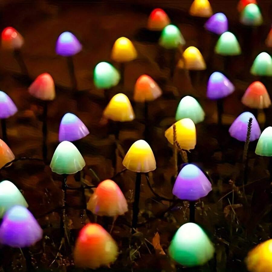 20个LED太阳能仿真蘑菇灯，8种模式，IPX4防水，可爱的景观灯，适用于花园、庭院、草坪、小径，暖色/彩色，适合派对