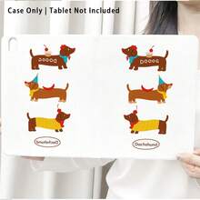 3件套可爱腊肠犬图案PU皮革支架手机壳，带笔槽，720度旋转支架，自动休眠/唤醒功能，兼容荣耀、平板电脑、苹果等设备 - 彩色 - 查看 7