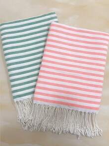 1pc/2pcs Set Striped Turkish Beach Towel - 39"X 71"/99 X 180 Cm Extra Large Sand-Proof Quick Dry Compact Cotton Beach Towel, Suitable For Beach, Bathroom, Swimming Pool, Travel, Yoga, Camping - Multicolor - View 4