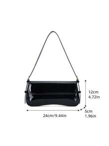 New Fashionable Minimalist Flap One Shoulder Bag, High-Gloss Underarm Bag, Minimalist Commuter Handbag For Women - Black - View 3