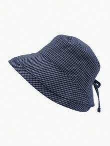 复古格子防风渔夫帽，女士夏季防晒宽檐帽，时尚修脸渔夫帽，休闲涤纶透气防紫外线帽，春夏款 - 帽子 - 查看 5