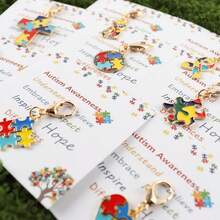 8pcs Autism Awareness Colorful Puzzle Keychain Set - With Inspirational Message Card, Embrace Respect Understand Differences Hope Show Believe Design, Perfect Warm Gift For People With Autism, Events, And Awareness Months - Multicolor - View 6