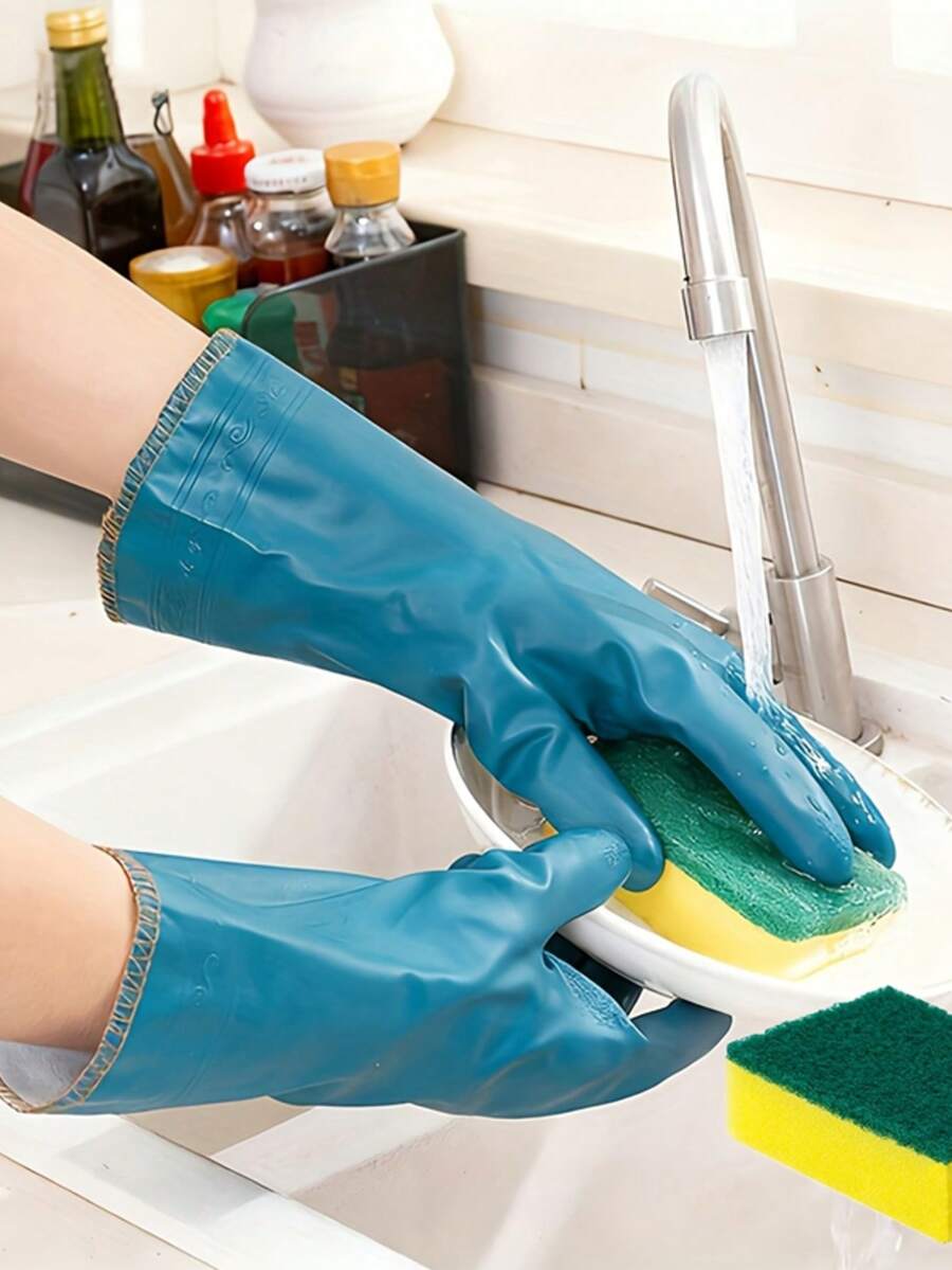 2只/1双冬季家用清洁手套，加厚抓绒内衬保暖，耐用防水外层材料防油防污，符合人体工学设计提升清洁效率，保护双手免受粗糙和裂纹的伤害。 - 藍色 - 查看 1