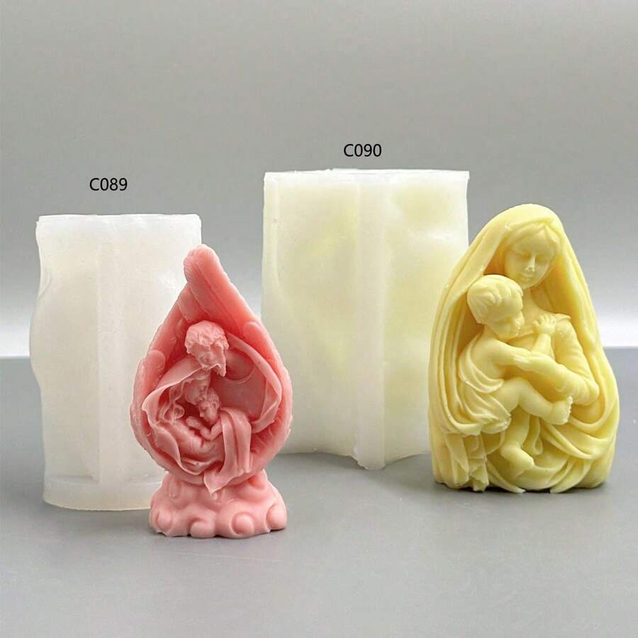 Virgin Mary Holding Baby Jesus Silicone Candle Mold - White - View 1