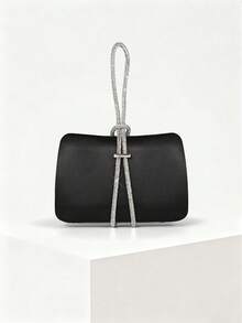 YMI STYLE Classic Elegant Satin Box Clutch, Sparkling Luxury Crystal Embellished Handbag, High-End Design Glittering Crystal Evening Bag Suitable For Galas, Birthdays, Parties, Weddings, Comes With Chain - Black - View 8