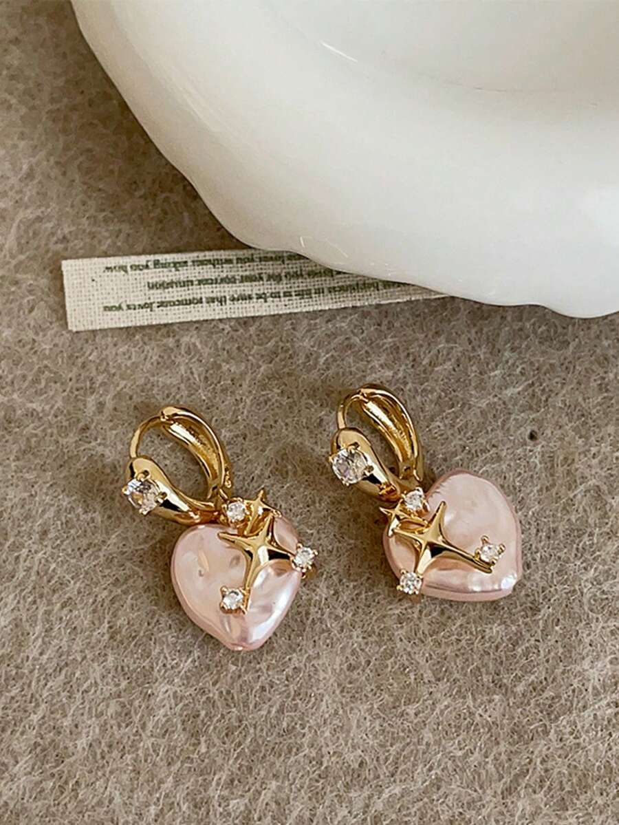 rundraw 2pcs New Heart, Starburst, Round, Butterfly Pearl Zirconia Earrings, Fashionable And Sweet, Suitable For Parties, Galas, Weddings, Daily Wear, And As Gifts For Friends And Loved Ones - Multicolor - View 1