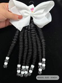 1 Pc 8 Inch With Colorful Beads, Loose Curly Style, Heat-Resistant Synthetic Fiber, Wig End For Daily & Party Wear - Natural Black - View 3