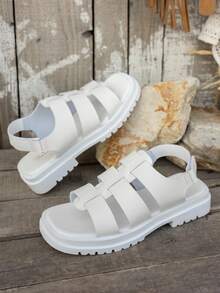European And American Platform Hook And Loop Thick Bottom Mid-Heel Sandals, Casual Sports Outdoor Fashion Summer Chunky Soft Bottom Versatile Slide Sandals For Women - White - View 5