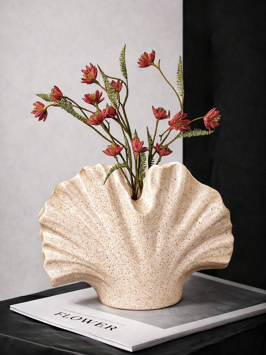 1个树脂纹理扇形花瓶，家居装饰桌面摆件（不含鲜花） - 彩色 - 查看 1