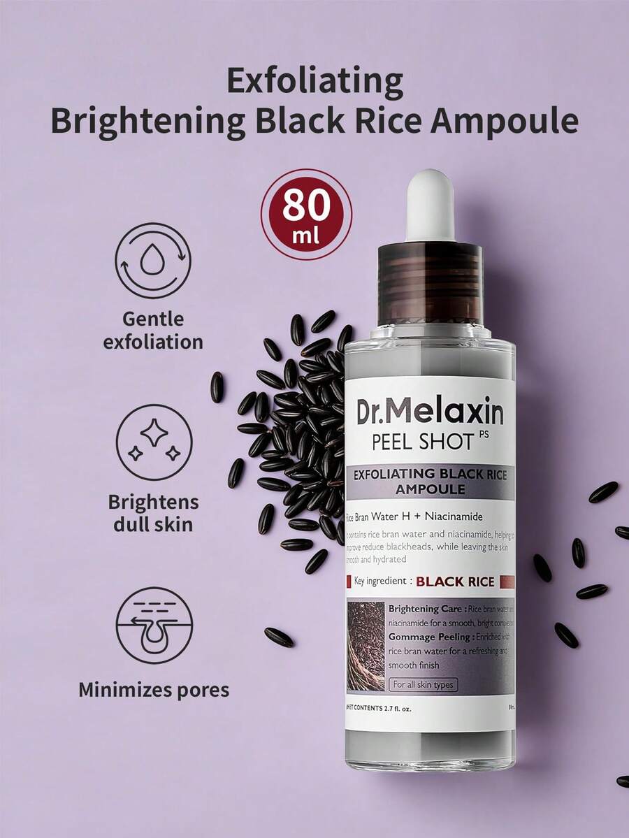 Dr.Melaxin 溫和去角質精華液 1瓶 80ml,黑米萃取 + 菸鹼醯胺,細緻毛孔,適合所有膚質日常護理 - 去角質煥亮黑米精華液 80ml - 查看 1