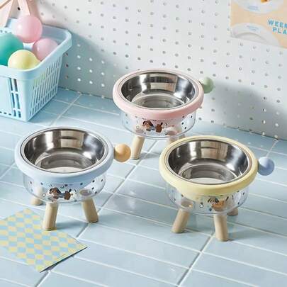 Cute Pattern Stainless Steel Pet Dog Bowl, Dopamine Colorful Food Bowl, Cat Raised Anti-Neck Bowl, Non-Slip Anti-Spill, Durable Material, Suitable For Indoor And Outdoor Small Dogs And Cats Drinking And Eating