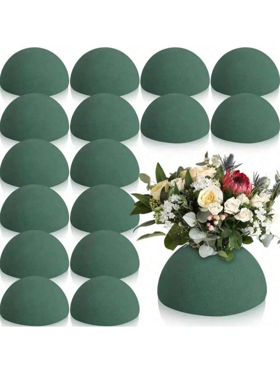 1pc/5pcs Green Round Floral Foam Half Balls - Reusable, Easy To Cut Craft Foam Blocks For DIY Arrangements, Weddings, Parties, Home Decor - Suitable For Artificial Plant Seasonal Floral Foam, Ikebana Supplies, DIY Flower Bouquet Props, Weddings, Anniversaries, Home Tabletop Floral Decor - Multicolor - View 1