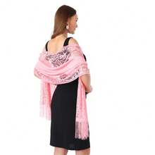 With Tassel Lace Shawl Hollow Solid Color Wedding Bridal Shawl Fashion Scarf Women - màu đen - Xem 9