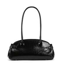 Sac bandoulière de créateur en cuir brillant pour femme – Sac hobo luxueux avec poignées pratiques - Sac baguette ciré à l'huile, noir, 33,5 x 16 x 13 cm - Voir 3