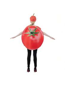1 Set Red Tomato Cosplay Jumpsuit [Hat + Jumpsuit], Fruit Series Costume For Halloween, Christmas Party, Surprise Role Play - Tomato - View 5