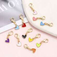 5/10/20pcs Assorted Color Heart-Shaped Alloy Enamel Pendants (With Lobster Clasp), Suitable For Craft Projects, DIY Keychains, And Keyring Accessories. - View 5