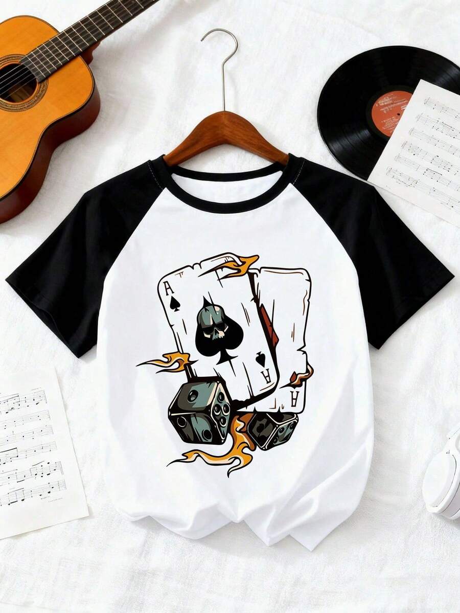 男童卡通图案短袖T恤，休闲时尚童装，男童服装 - 黑色 - 查看 1