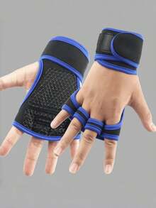 Breathable Unisex Fingerless Fitness Gloves, Suitable For Weightlifting And Workout, With Adjustable Wrist Strap, Breathable Polyester Mesh, Gym Accessories - Màu xanh lam - Xem 2