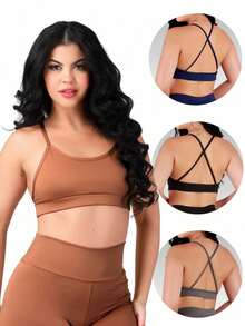 Work Fitness Premium Reinforced Polyamide Fitness Top With Crossed Back Straps, Gym Style. - Lạc đà - Xem 1