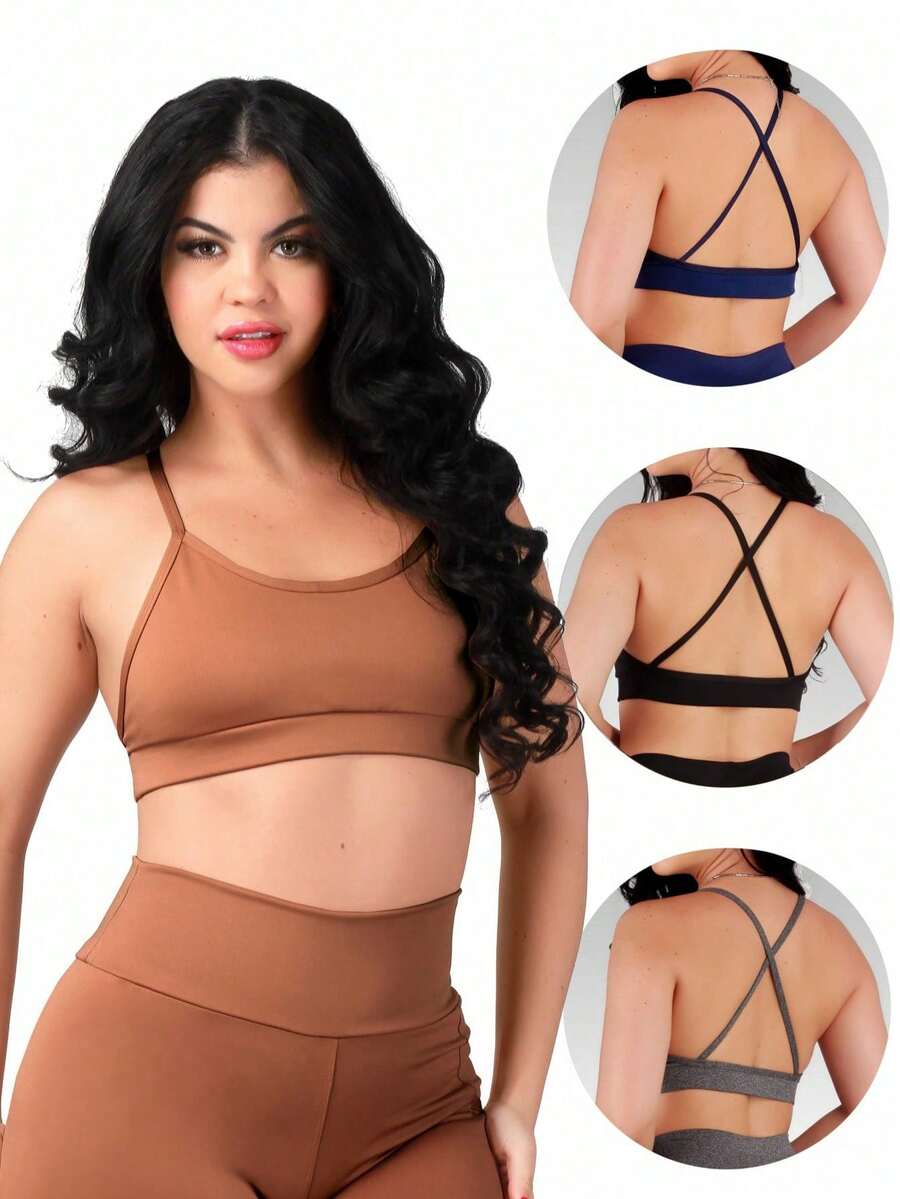 Work Fitness Premium Reinforced Polyamide Fitness Top With Crossed Back Straps, Gym Style. - Lạc đà - Xem 1