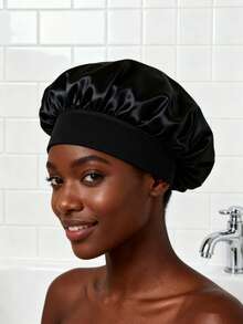 1/2pcs Silk Sleep Cap, Satin Hair Cap, Soft Elastic Silk Sleep Bonnet, Curly Hair Silk Hair Cover (Black & Gold) Hair Styling Kit Hair Tool Kit - Multicolor - View 3