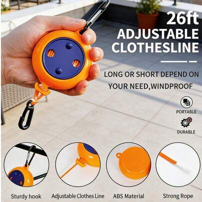 1 dây phơi quần áo dày dặn, chống trượt, dây phơi ngoài trời chống gió không cần khoan, thích hợp cho sân thượng, chiều dài có thể thu gọn và điều chỉnh, chịu tải chắc chắn, thích hợp cho phơi đồ tại nhà, du lịch ngoài trời, phơi đồ trên sân thượng, nhà thuê, du lịch, cắm trại.