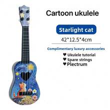 Cartoon Ukulele, Beginner Playable Musical Instrument Toy Guitar, Cartoon Starry Sky Cat, Heart, Lucky Clover Guitar, Beginner Practice Instrument, Family Gathering Music Toy, Animal Pattern Realistic Playable Guitar - Multicolor - View 15