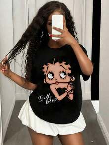 [Oversize]Tween Girl Cotten Clothes,Y2K-Inspired Letter Print T-Shirt - Casual Crew Neck, Short Sleeve, Machine Washable - Perfect For Spring/Summer/Fall,Fashion, Streetwear, Unisex, Men, Women - Nhiều màu - Xem 1