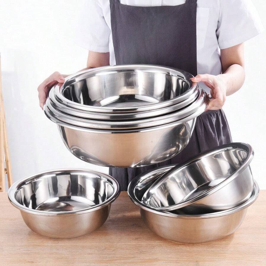 [1-3 piezas] Tazones de mezcla grandes de acero inoxidable, adecuados para huevos, frutas, verduras, ensaladas - perfectos para contener, preparar alimentos, esenciales para la cocina del hogar
