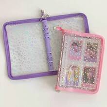 A5大容量便携式星形拉链活页夹，6孔双扣笔记本套装，A5透明替换内页，文件袋，印章簿，贴纸簿，铅笔盒，PP透明替换页，PET双面离型纸，可用作相册、储蓄计划本、文件整理本、预算活页夹、K-POP专辑、写真集、3D贴纸，纸质材料 - 星星拉鍊款 - 查看 10