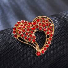 1 chiếc ghim cài áo hợp kim hình trái tim rỗng đính đá thời trang, phụ kiện quần áo và túi xách dành cho nữ. - Trâm cài hình trái tim chạm khắc tinh xảo - Xem 2