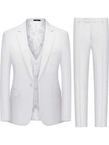 Men's 3 Piece Suit Slim Fit Solid One Button Party Wedding Tuxedo Suits Blazer Jacket Vest Pants Set - White - View 1