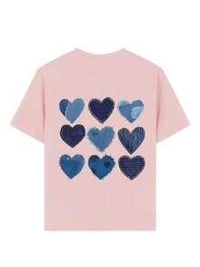 女童休闲趣味印花圆领短袖T恤，夏季上衣 - 粉色 - 查看 7