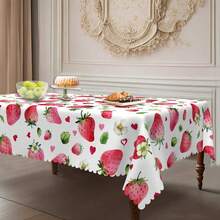 1pc Strawberry Pattern Round Or Rectangular Tablecloth, Multiple Sizes Available, Strawberry Print Design, Countryside Style, Suitable For Home, Kitchen, Wedding, Party, Dining Table, Outdoor Events, Gifts. Easy-To-Clean Polyester Fabric - Multicolor - View 6