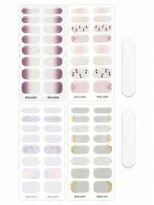 4Pcs Spring/Summer Solid-Colour Minimalist Semi Cured Gel Nail Strips,Fresh Style Nail Stickers, Easy To Apply Suitable For Ladies' Home DIY Manicures - Multicolor - View 1